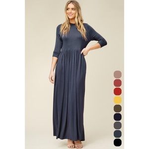 Size 3X - Women 3/4 sleeve long maxi dress Pockets